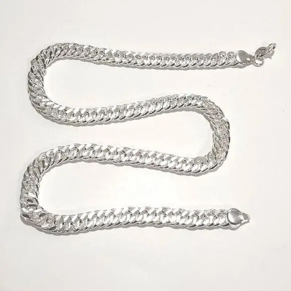 925 Silver Plated Necklace THICK 10mm Double Chain Valentines Birthday Gift